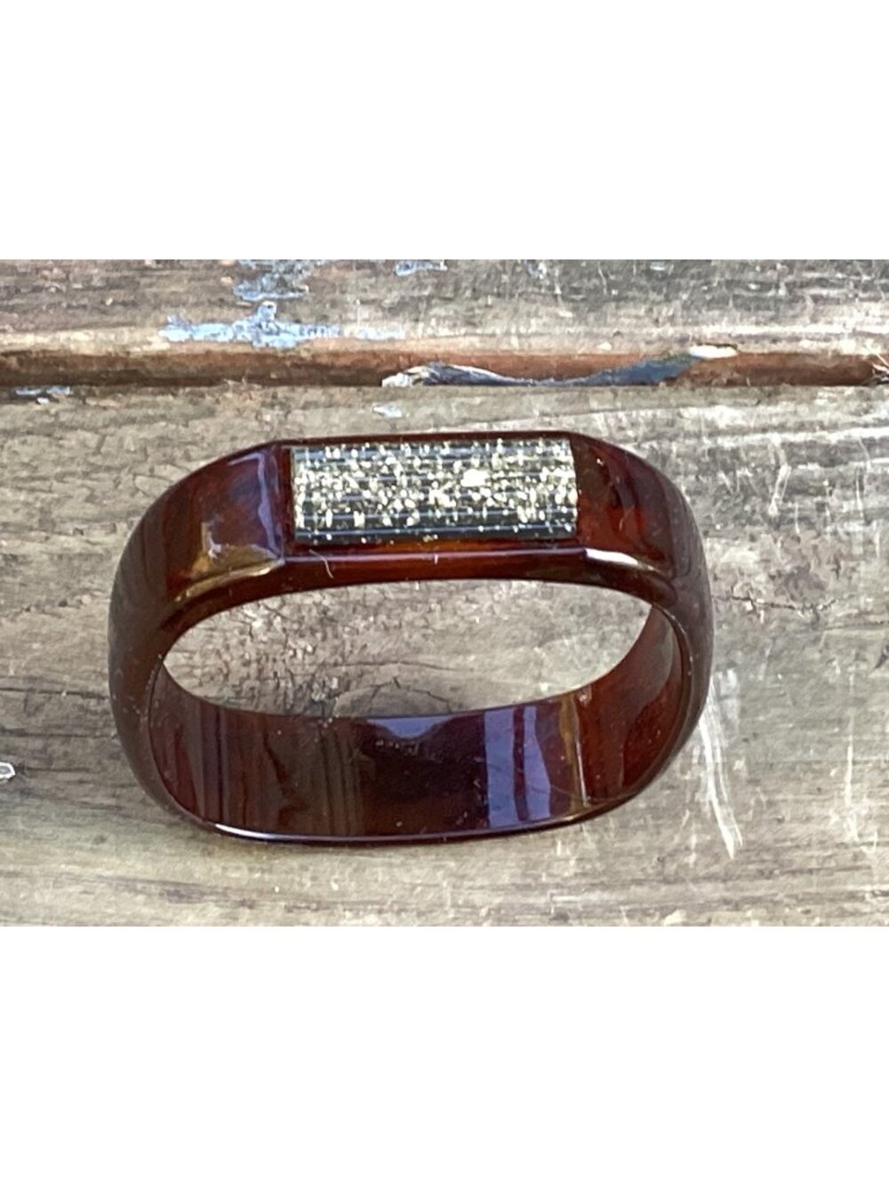 Vintage Squared Tortoiseshell Lucite Bangle Bracelet Gold Glitter Lucite "Stone"